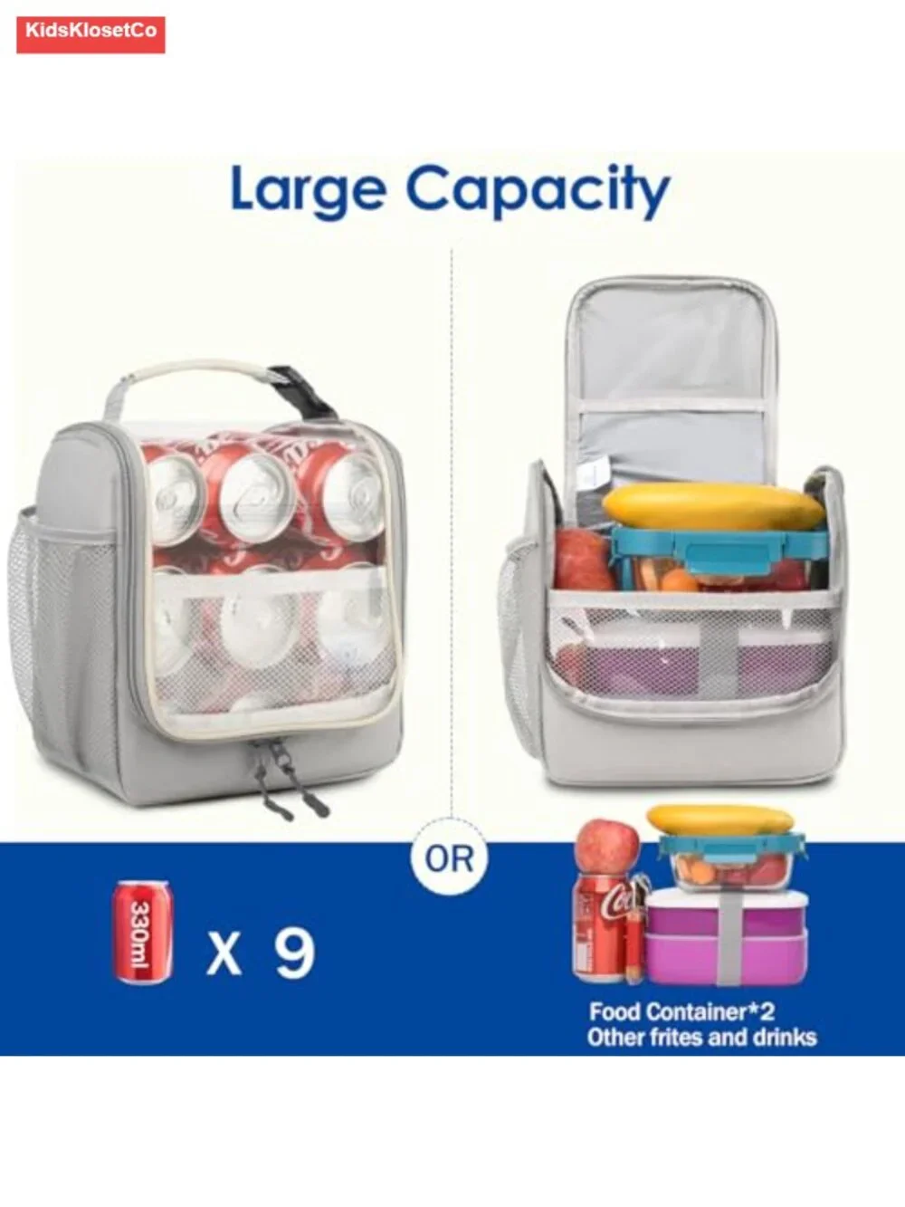 Insulated Lunch Bag for Kids and Adults, Water-Resistant, Multiple Pockets,